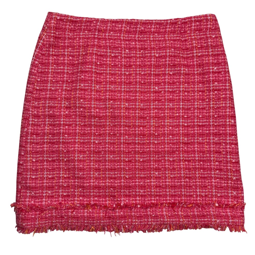 Laundry by Shelli Segal Mini Skirt Womens 10 Pink Tweed Frayed Fringe Lined NWT